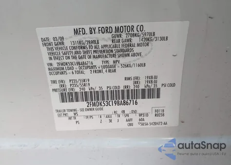 2009 Ford Flex Limited from USA, damaged, VIN 2FMDK53C19BA86716